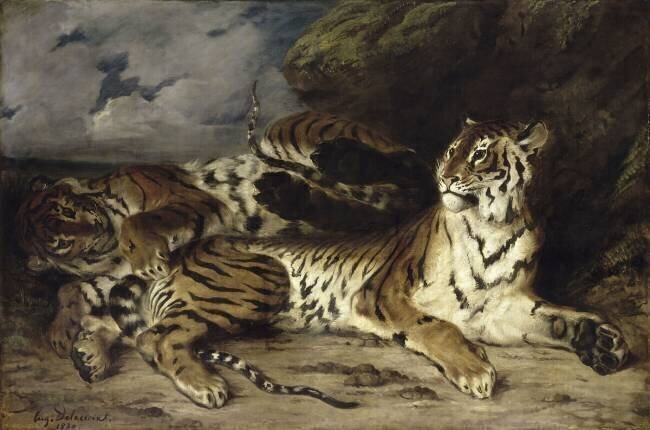 Jeune tigre jouant avec sa mère Eugène Delacroix