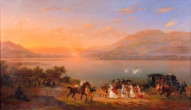 Joséphine de Beauharnais passant sur les rives du lac de Garde, est canonnée par des Bateaux autrich Hippolyte Lecomte