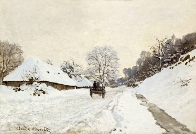 La Charrette. Route sous la neige à Honfleur, avec la ferme Saint Siméon Claude Monet