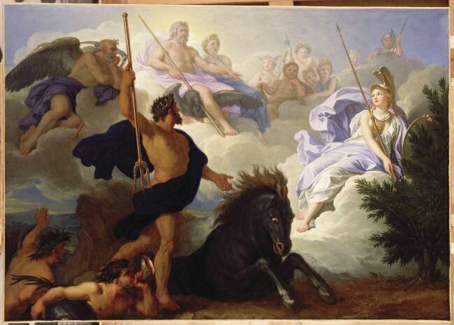 La dispute de Minerve et de Neptune pour savoir qui des deux donnera son nom à la ville d'Athènes René Antoine Houasse