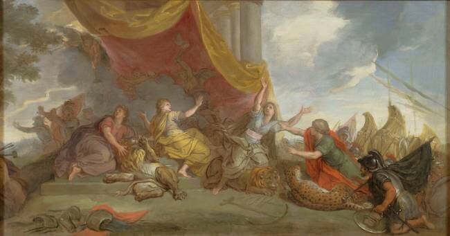 La Hollande accepte la paix et se détache de l'Allemagne et de l'Espagne en 1678, esquisse Charles Le Brun