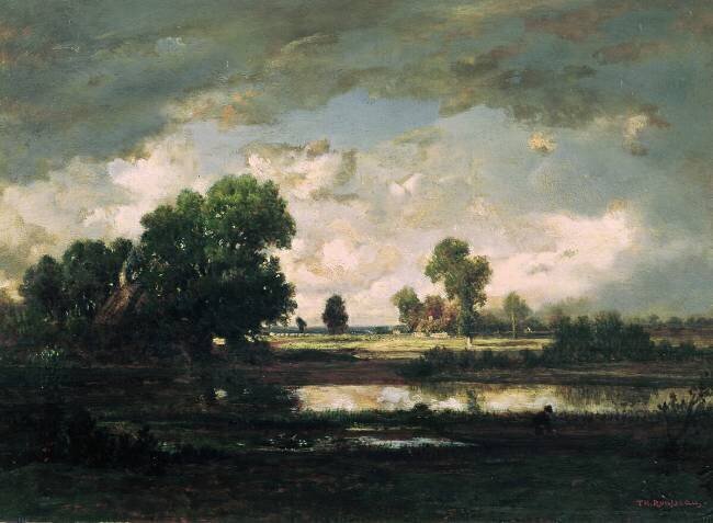 La piscine avec un ciel orageux Théodore Rousseau