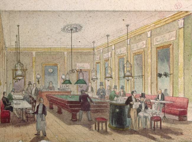 La salle de billard dans un café Ecole Française