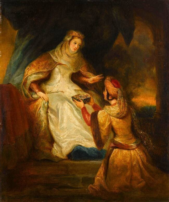 Lady Rowena recevant la cassette des mains de Rébecca Eugène Devéria