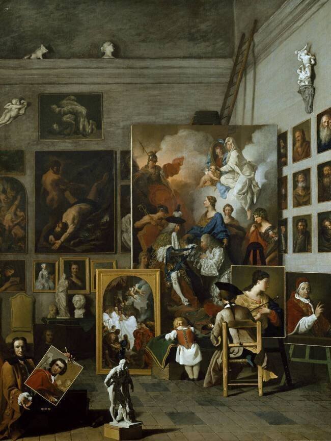 "L'atelier de l'artiste" Piece encombree d'oeuvres d'art. Pierre Hubert Subleyras