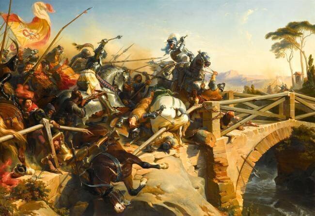 Le Chevalier Bayard défendant l'entrée d'un pont sur le Carigliano Henri Félix Emmanuel Philippoteaux