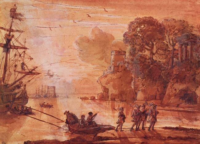 Le débarquement des guerriers dans un port Claude Gellée