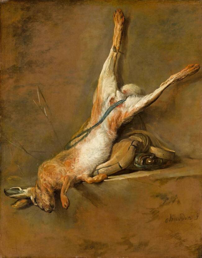 Lièvre mort, gibecière et poire à poudre Jean Siméon Chardin