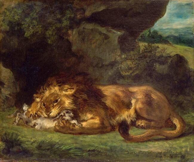 Lion dévorant un lapin Eugène Delacroix