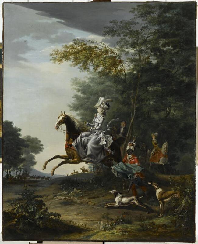 Marie-Antoinette chassant à courre vers 1783-1785 (suivie de Louis XVI) Brun de Versoix