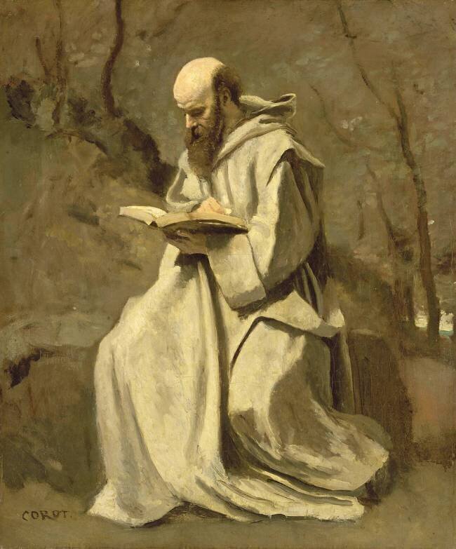 Moine blanc, assis, lisant Jean-Baptiste Camille Corot
