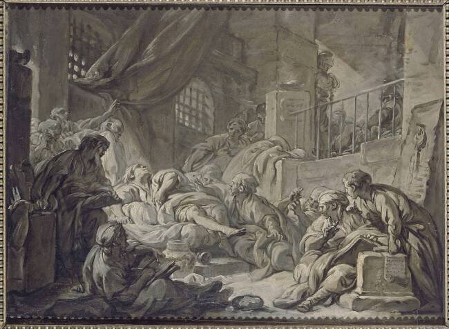 Mort de Socrate (esquisse en grisaille) François Boucher