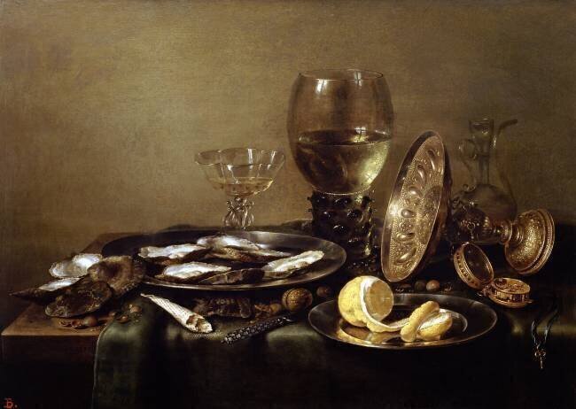 Nature morte avec bol en argent, verre Roemer et huîtres Willem Claesz Heda