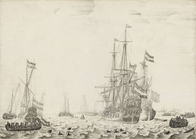 Navires néerlandais près de la côte Willem van de Velde le Vieux