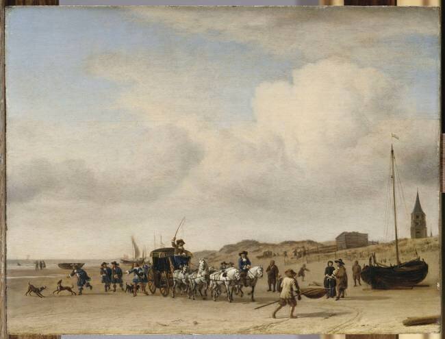 Noble équipage cheminant sur la plage de Scheveningen Adriaen van de Velde