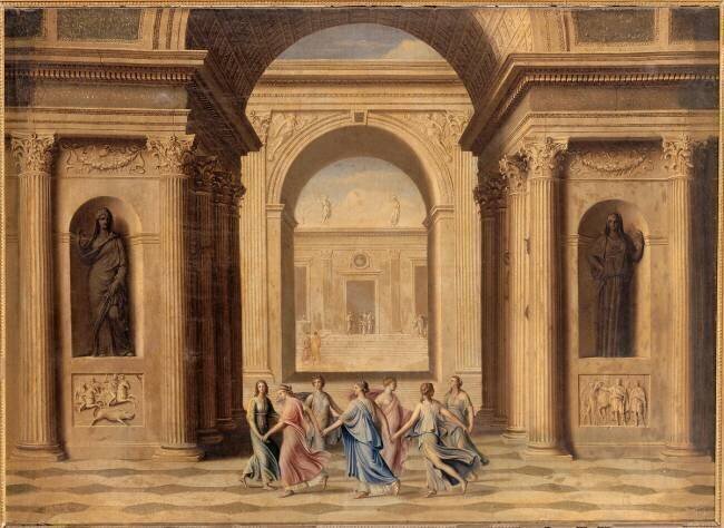 Nymphes dansant devant un temple. Jean Le Maire