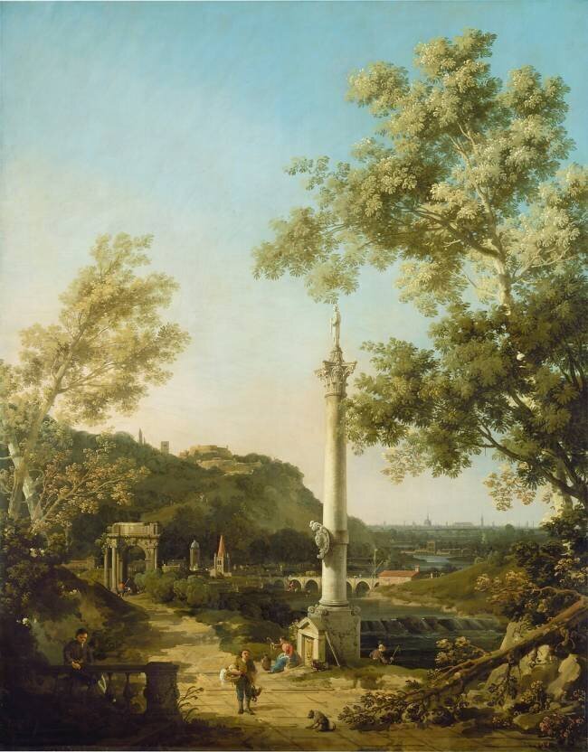 Paysage anglais Capriccio avec une colonne Canaletto