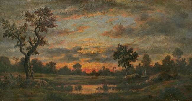 Paysage au coucher du soleil Théodore Rousseau