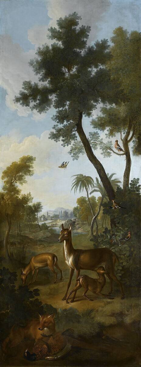 Paysage avec des chevreuils et un renard attaquant un faisan Christophe Huet