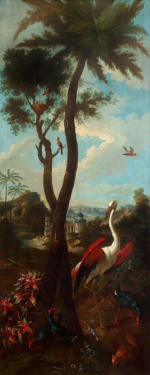 Paysage avec grues, poules d'eau, écureuil Christophe Huet