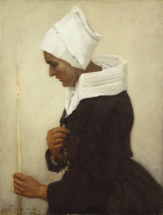 Paysanne bretonne tenant une bougie Jules Breton