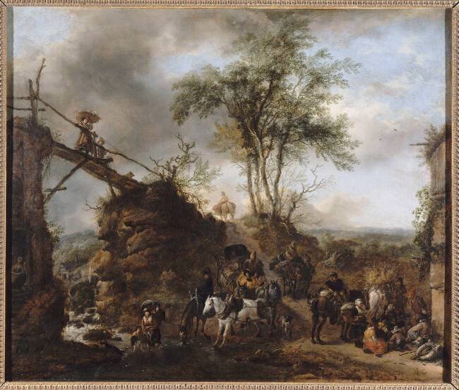 Pont de bois sur le torrent Philips Wouwerman