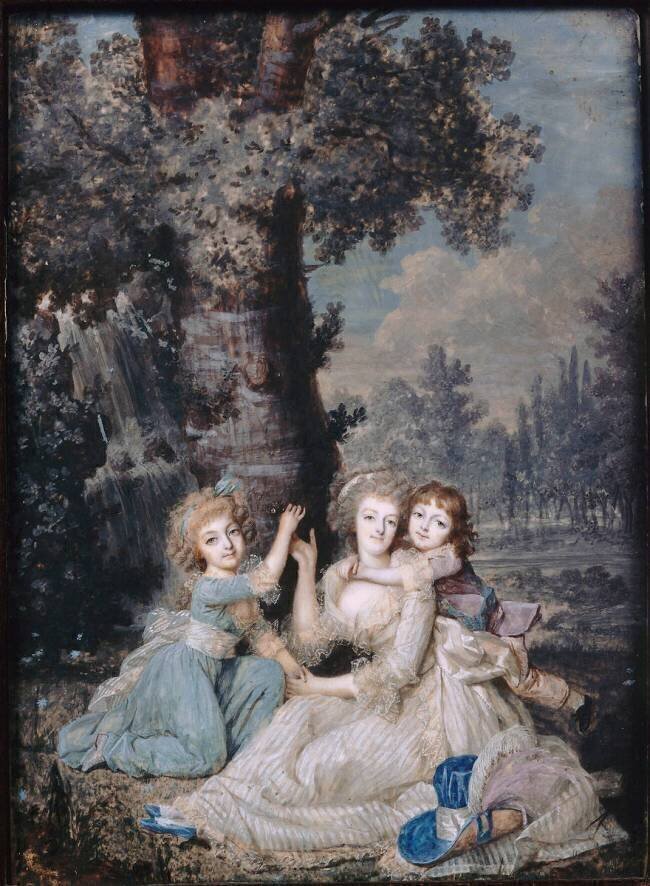Portrait de Marie-Antoinette (1755-1793) et ses enfants au pied d'un arbre François Dumont l'Aîné
