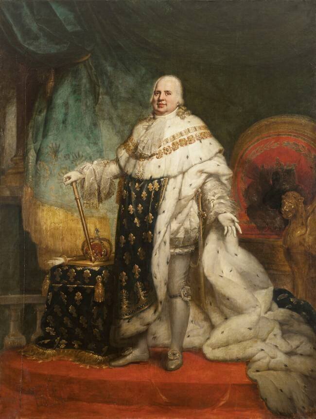 Portrait officiel de Louis XVIII, roi de France (1755-1824) en grand costume royal Paulin Guérin