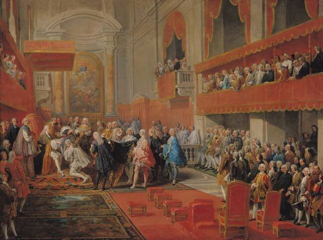 Présentation de l'Ordre du Saint-Esprit au Prince Vaini par Paul-Hippolyte de Beauvillers Giovanni Paolo Pannini