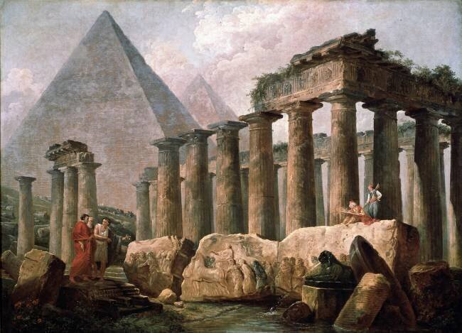 Pyramides et temple Hubert Robert