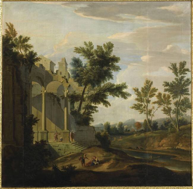 Ruines d’architecture « avec deux figures dont l’une porte du bois » Jean-Baptiste Martin l'Ancien