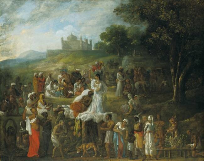 Sacrifice d'une veuve hindoue sur la pile funéraire de son mari Johan Zoffany