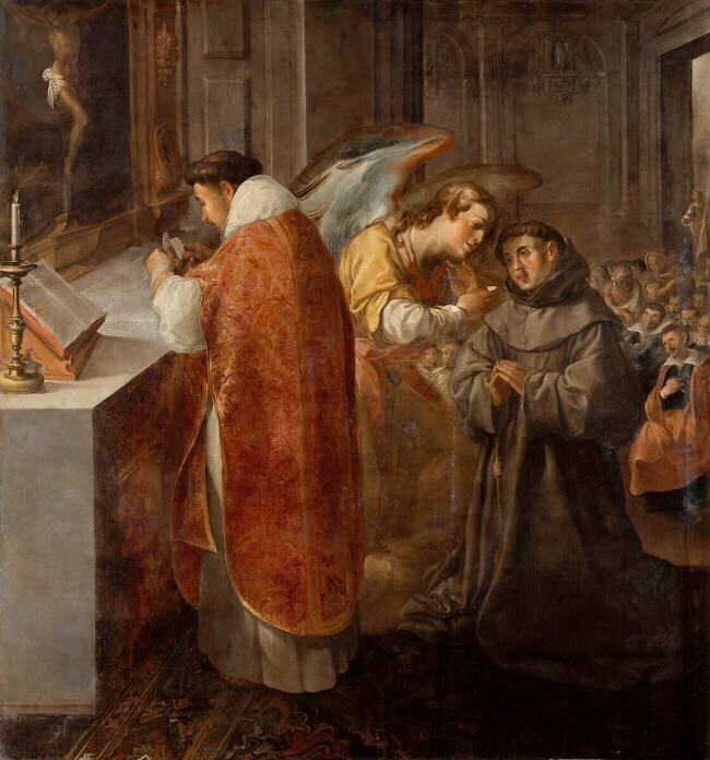 Saint Bonaventure recevant la communion des mains d'un ange Francisco de Herrera l'Ancien