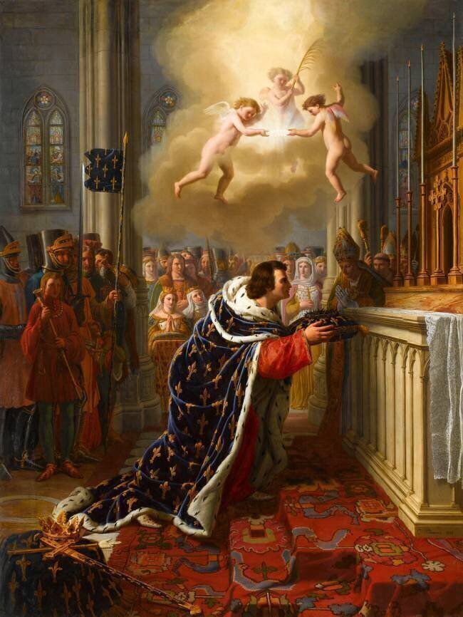 Saint Louis déposant la couronne d'épines dans la Sainte Chapelle de Paris en 1248 Charles Thévenin