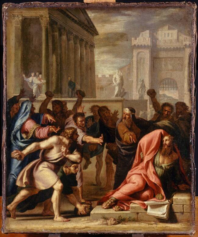Saint Paul renversé et lapidé dans la ville de Lystre Jean-Baptiste de Champaigne