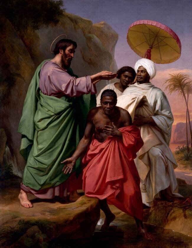 Saint Philippe baptisant l'eunuque de la reine d'Ethiopie sur le chemin de Jérusalem à Gaza Abel de Pujol
