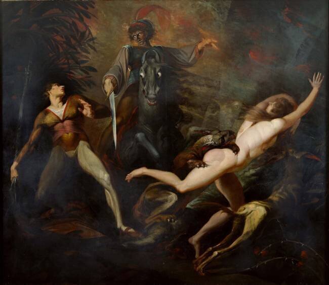 ""Theodore rencontre le spectre de son ancetre Guido Cavalcanti"" Illustration du poeme ""Theodore et Honoria"" de John Dryden - Peinture de Henry Fuseli Johann Heinrich Füssli