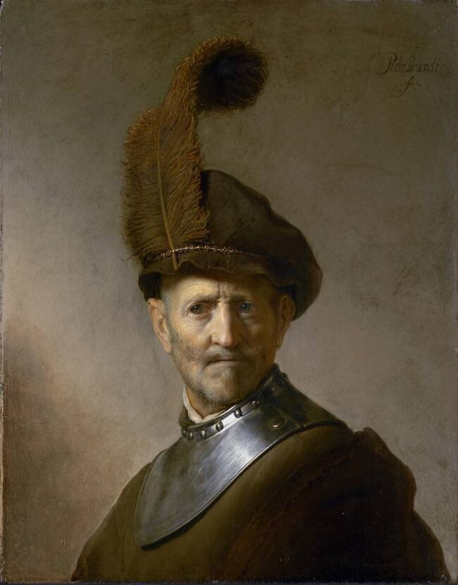 Un vieil homme en costume militaire Rembrandt