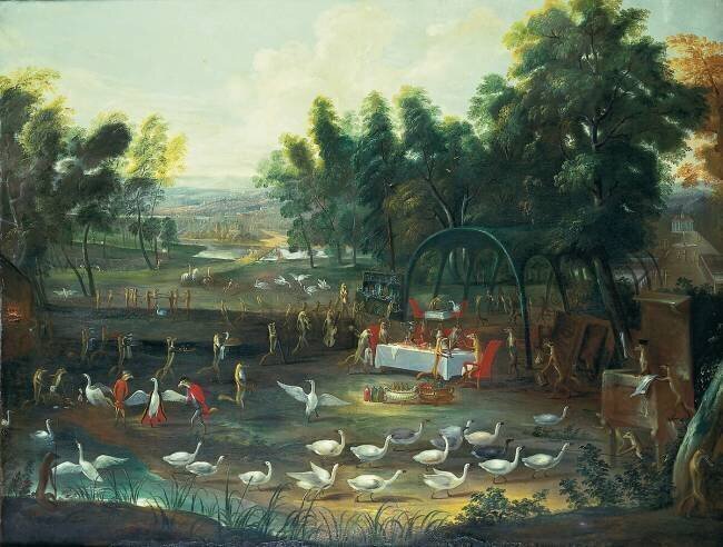 Une fête champetre de renards et de cygnes Jan van Kessel
