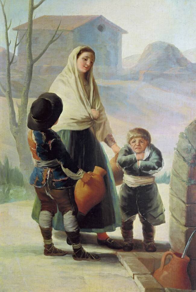 Une femme et deux enfants près d'une fontaine Francisco de Goya