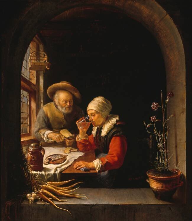 Vieux couple mangeant Frans van Mieris