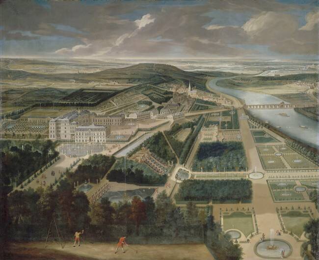 Vue cavalière du château, jardins bas et de la ville de Saint-Cloud Etienne Allegrain