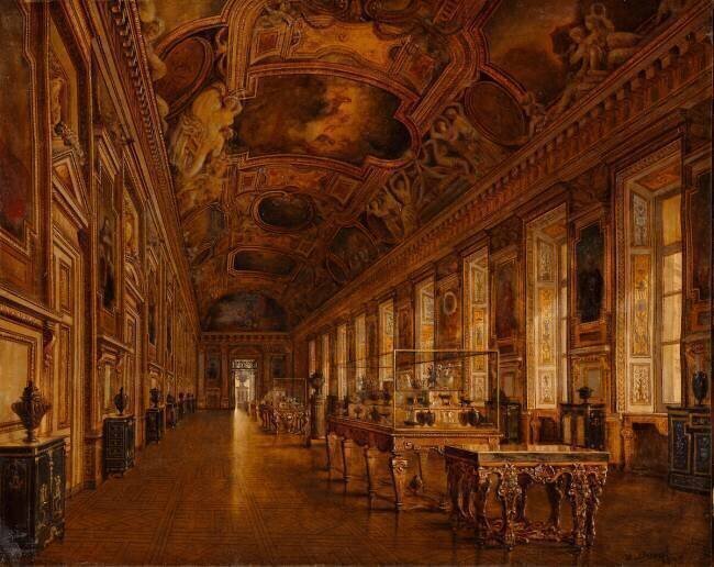 Vue de la Galerie d'Apollon au Musée du Louvre, 1894. Victor Duval