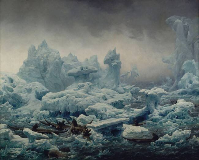 Vue de l'océan glacial, pêche au morse par des Groënlandais François-Auguste Biard