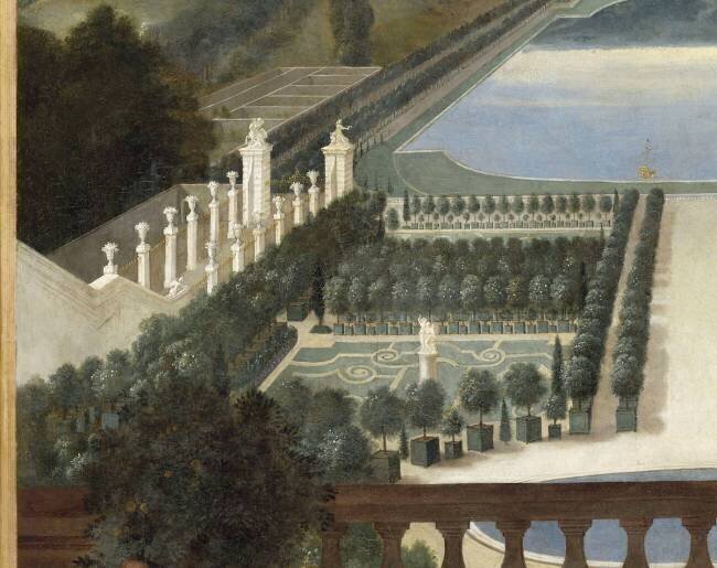 Vue de l'Orangerie et de la Pièce d'Eau des Suisses et du Potager du Roi de Versailles en 1688-1691 (détail) Jean Cotelle le Jeune