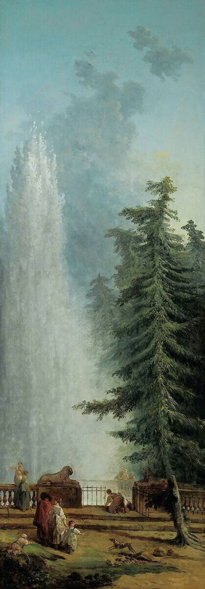 Vue d'un parc, le jet d'eau Hubert Robert