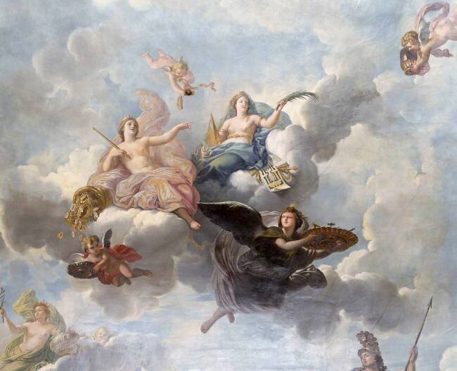 Vue intérieure des grands appartements : plafond du salon de l'abondance René Antoine Houasse