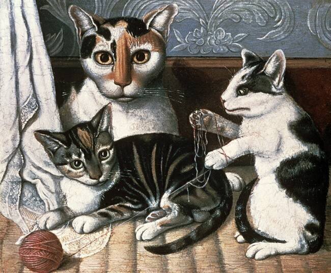 Cat and Kittens Ecole américaine