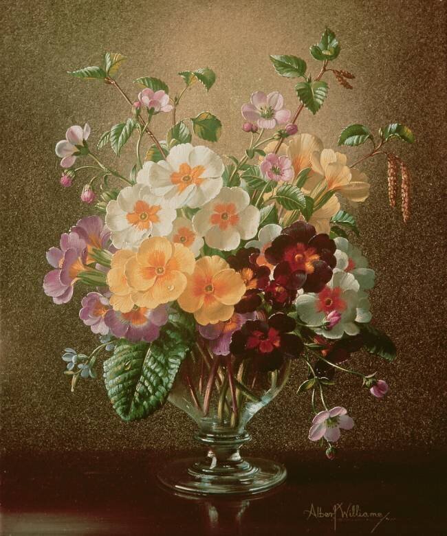 Primulas dans un vase en verre Albert Williams