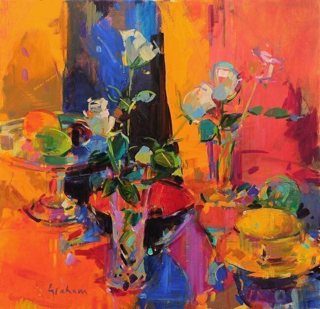 Still Life Table with Roses and Fruit Peter Graham